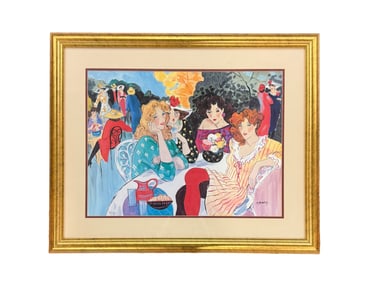 "On The Terrace" by Marcia Banks Matted Lithograph