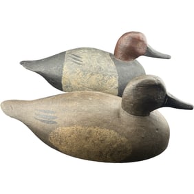Pair of Antique / Vintage Wood Carved Duck Decoy