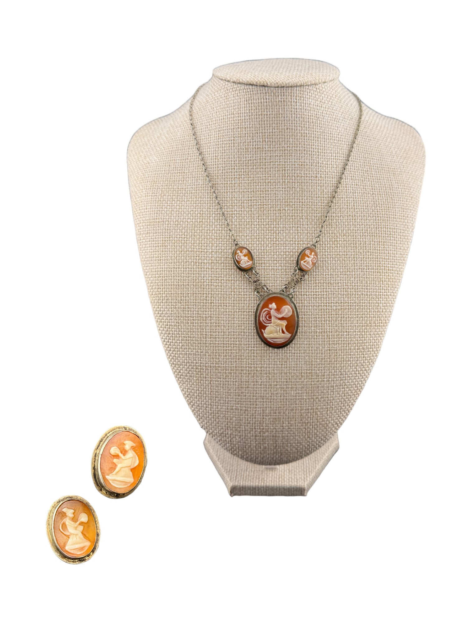 Vintage Carved Cameo Necklace and Earrings Set (1 of 8)