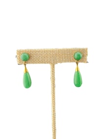 14k Gold and Jade Drop Dangle Earrings
