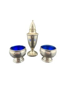 Sterling Silver Salt Cellars and Weighted Sugar Shaker