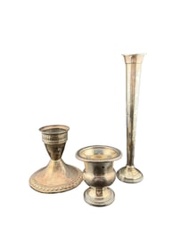Sterling Silver Weighted Candlestick Holders and Toothpick Holder