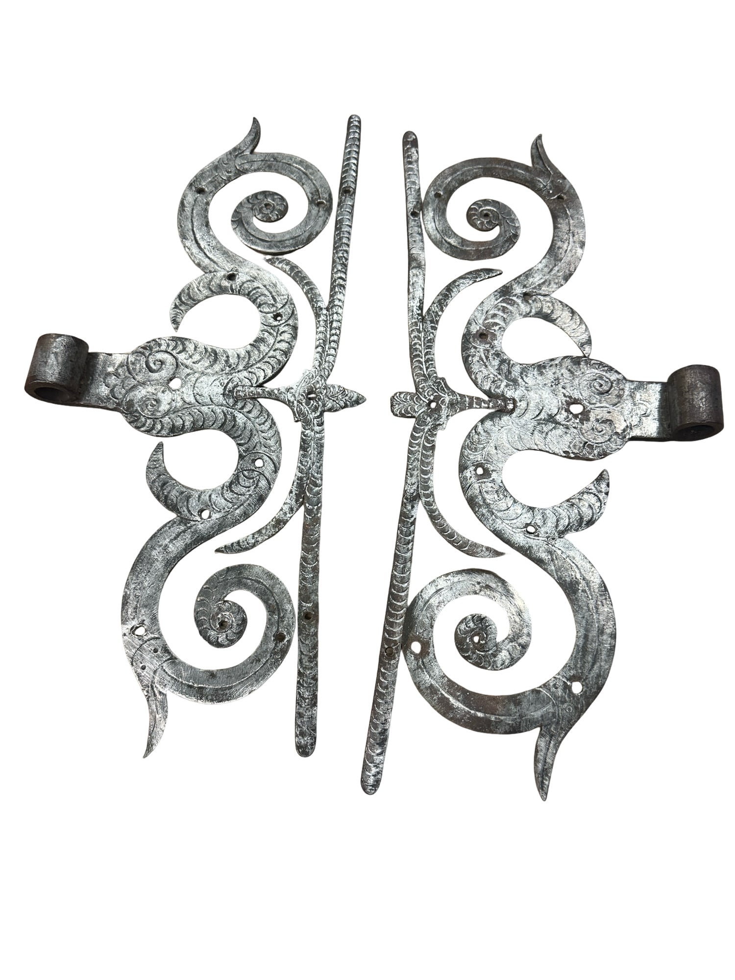 Pair of wrought iron ram's horn hinges (1 of 6)