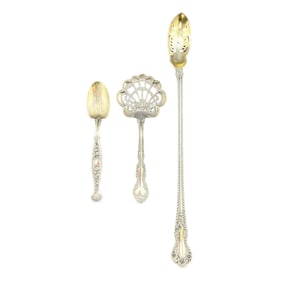 Gorham and Whiting Sterling Silver Bon Bon Spoon, Pierced Spoon, and Teaspoon Set