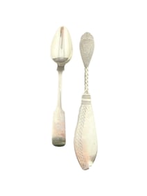 Coin Silver Spoon and Butter Knife Set by Platt & Brothers and J.C. Dolon