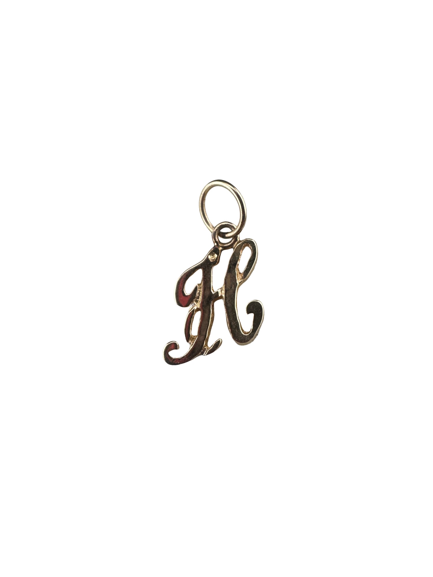14K Yellow Gold Initial Letter Alphabet Charm Cursive H (1 of 3)