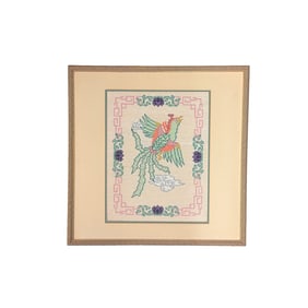 Chinese Embroidered Bird Textile Framed