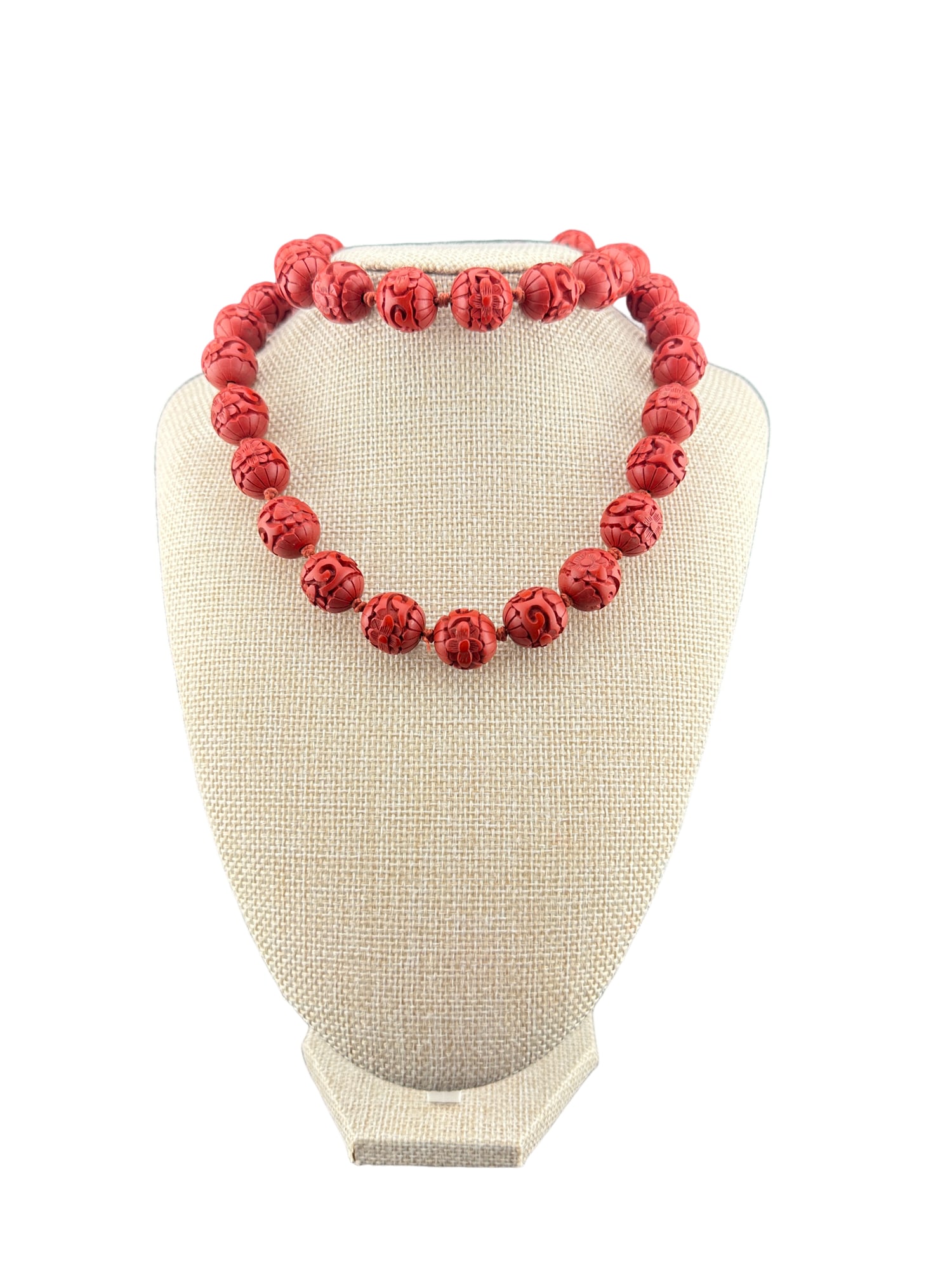 Vintage Red Lacquer Cinnabar Beads Necklace: PLEASE READ: in house shipping If you win this item, please select self arranged for in house shipping when paying invoice Vintage Red Lacquer Cinnabar Beads Necklace 28"unclasped Vintage carved cinna
