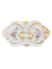 Antique Meissen Porcelain Floral Tray with Gold Accents