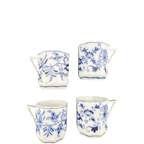 Set of Four Meissen Blue Onion Porcelain Tea Cups