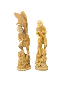 Japanese Bone Okimono Figurines Set of 2
