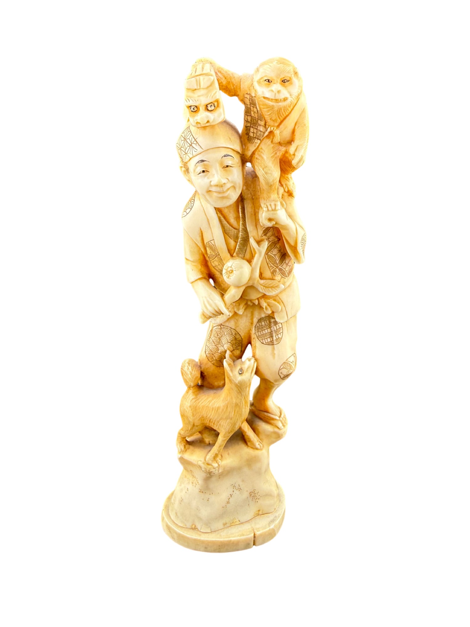 Japanese Bone Okimono Figurine: PLEASE READ: If you win this item, please select self arranged for in house shipping when paying invoice Japanese Bone Okimono Figurine 7"