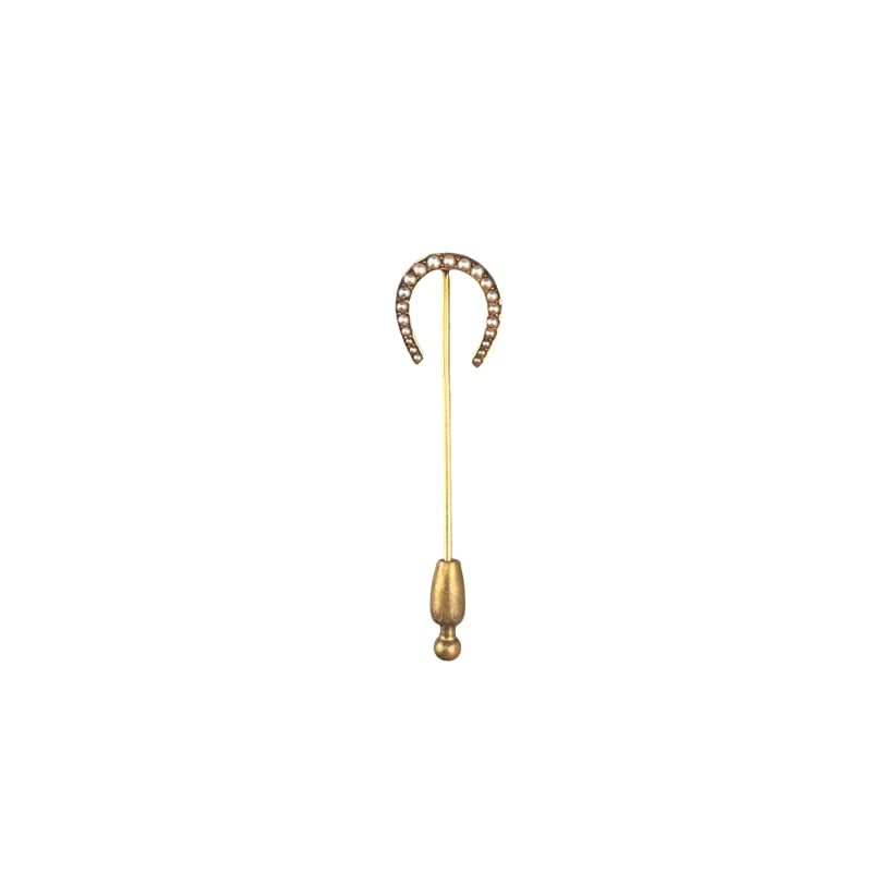 14K Gold Seed Pearl Horseshoe Stickpin: PLEASE READ: in house shipping If you win this item, please select self arranged for in house shipping when paying invoice 2.5"L 2.48 grams
