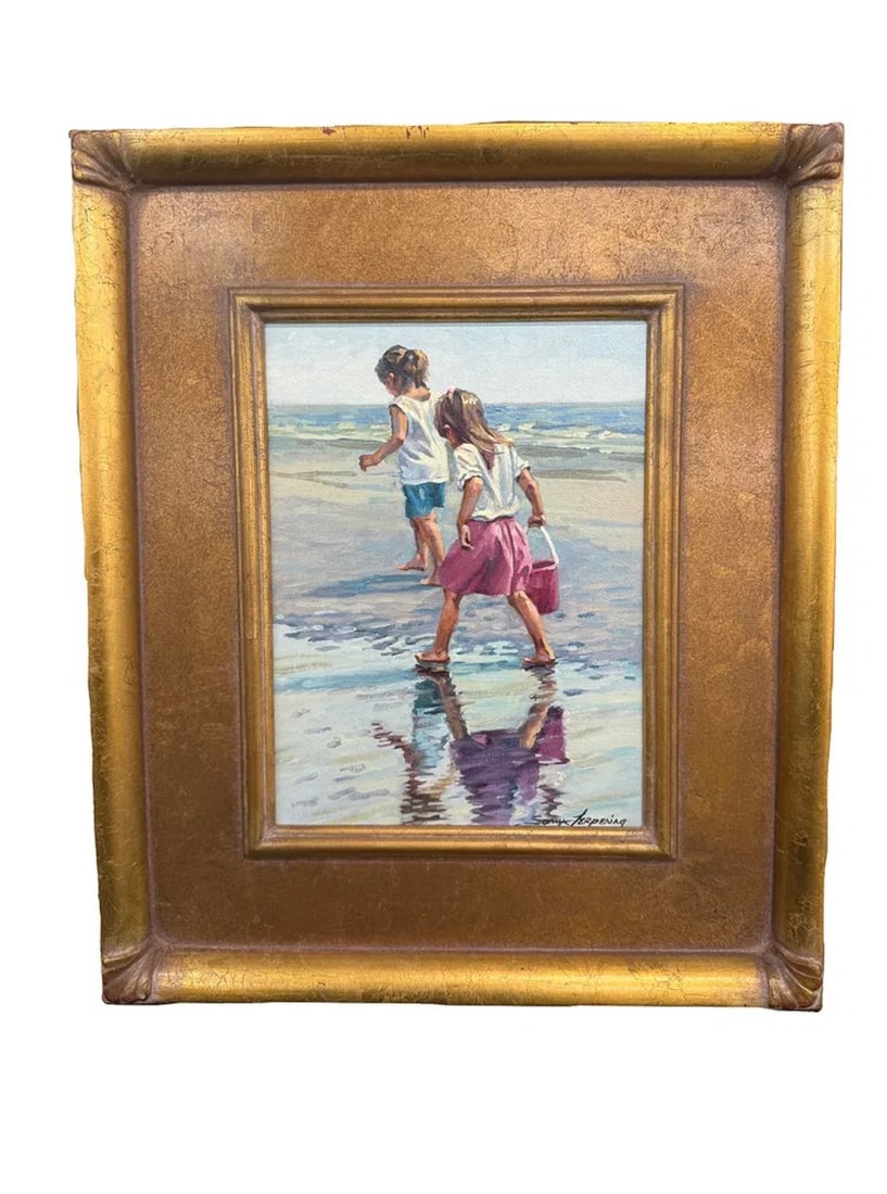 "Treasure Hunters" by Sonya Terpening Signed and Framed Oil on Canvas Panel: PLEASE READ: If you win this item, please select self arranged for in house shipping when paying invoice "Treasure Hunters" by Sonya Terpening Signed and Framed Oil on Canvas Panel Framed: 19"L x 16"W