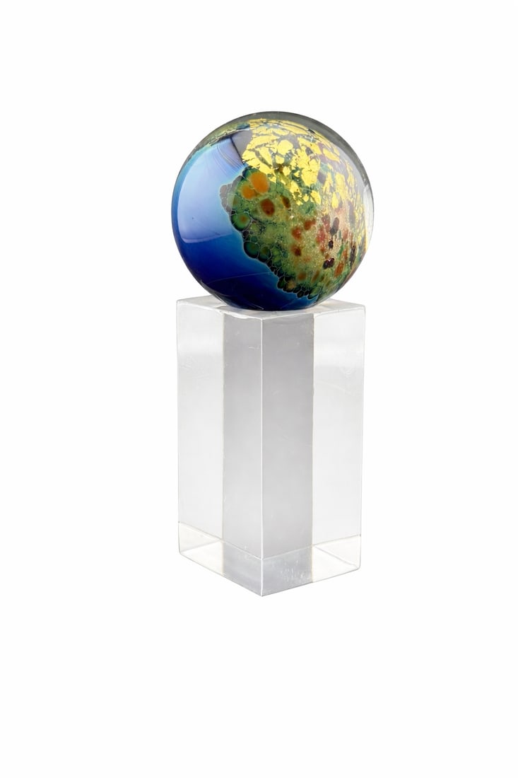Josh Simpson? "Inhabited Planet" Paperweight on Acrylic Stand (1 of 2)