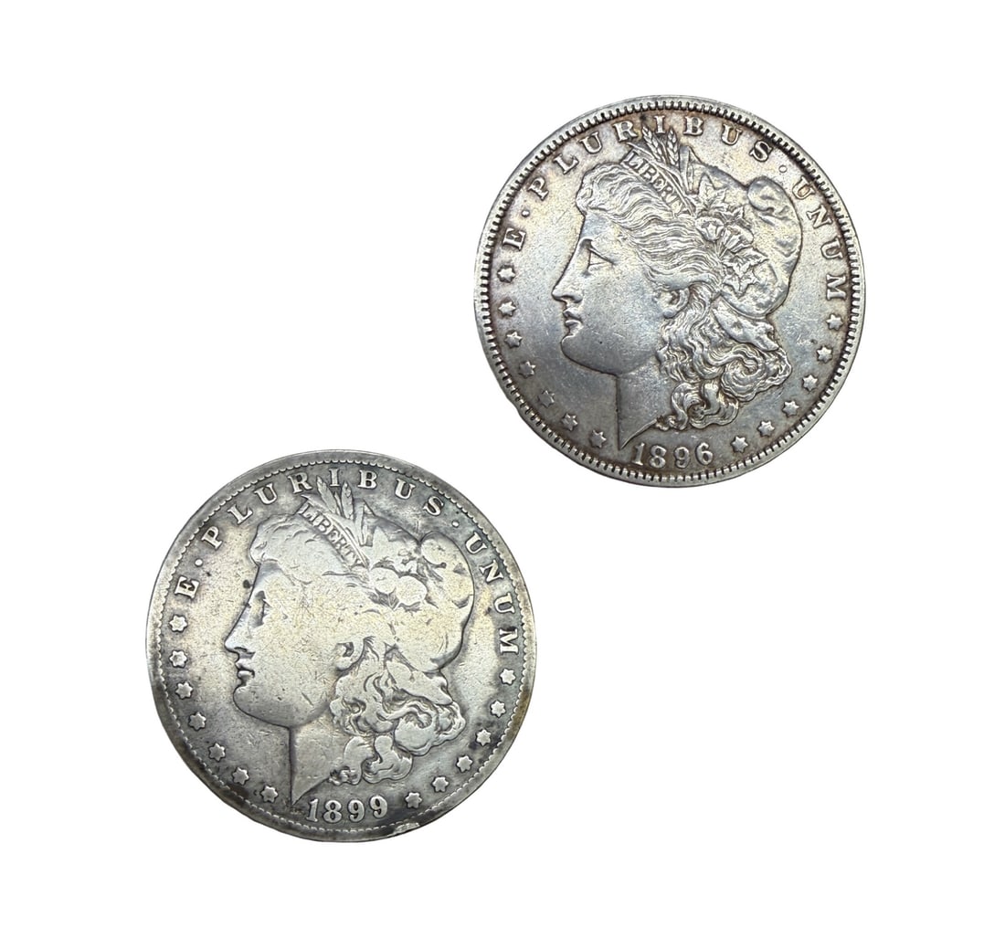 2 Morgan Silver Dollars - 1896 & 1899 O Mint: PLEASE READ: in house shipping within the US If you win this item, please select self arranged for in house shipping when paying invoice 2 Morgan Silver Dollars - 1896 & 1899 O Mint 53 grams 1.5" each