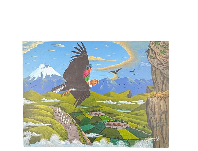 Original Gustavo Toaquiza Ugsha Ecuador 1999: PLEASE READ: in house shipping within the US If you win this item, please select self arranged for in house shipping when paying invoice 9" x 12.5"