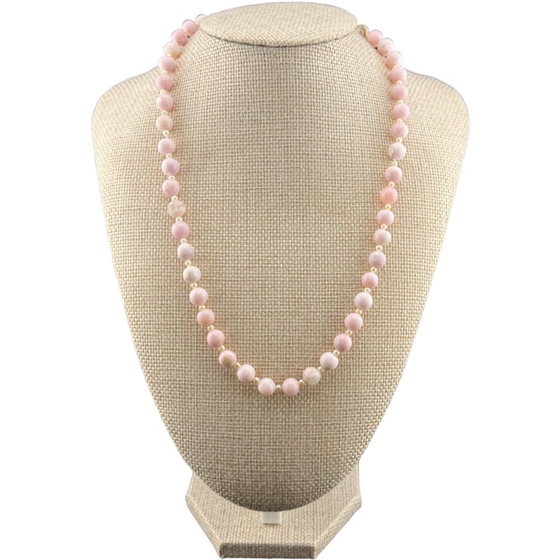 Stunning Pink Opal and Pearl Bead Necklace with Sterling Silver Clasp: PLEASE READ: in house shipping within the US If you win this item, please select self arranged for in house shipping when paying invoice unclasped: 19.75" opal: 7.35mm pearl: 2.80mm