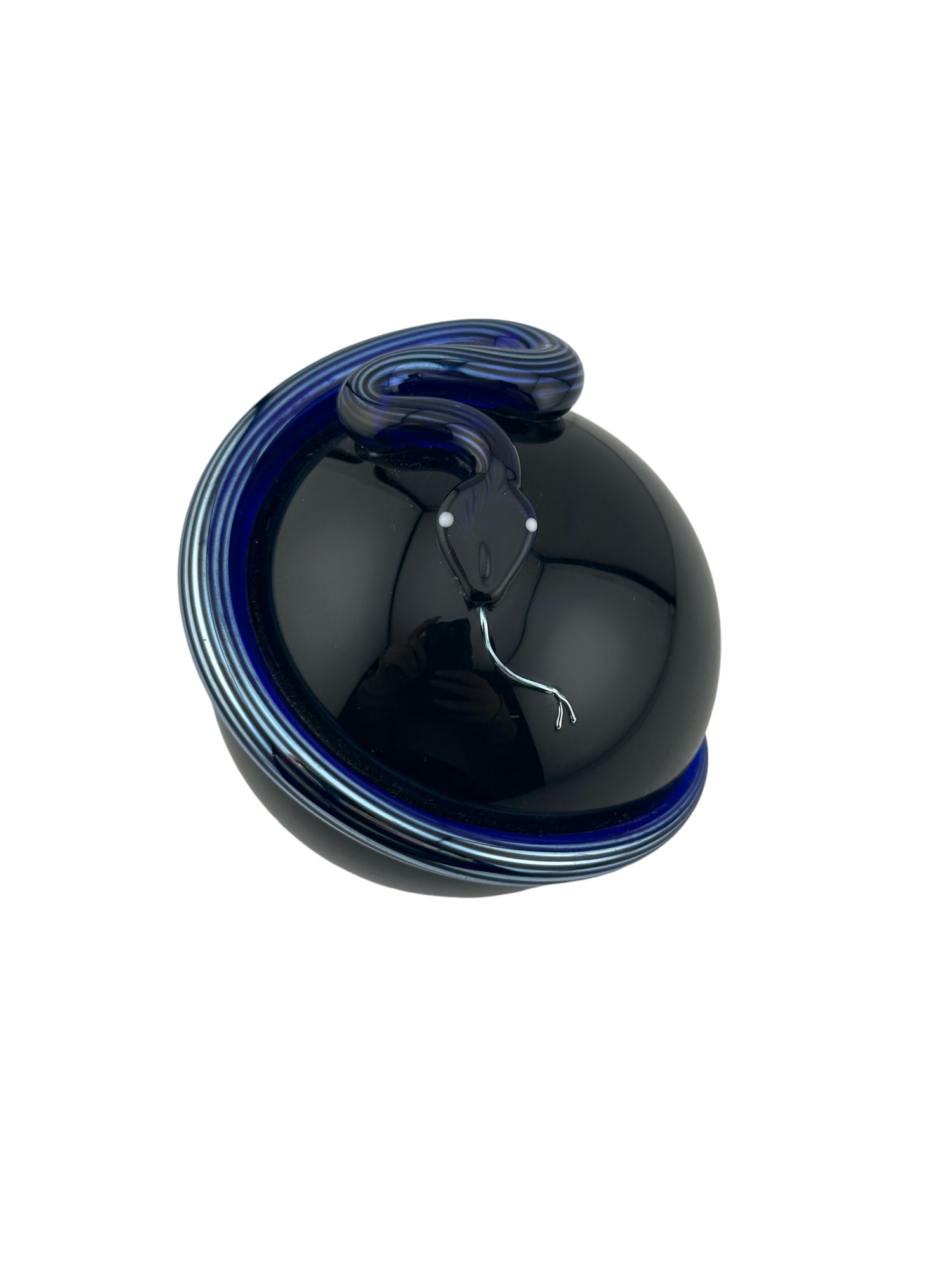 Vintage Correia Art Glass Paperweight Purple Applied Snake on Colbert blue Orb: PLEASE READ: in house shipping within the US If you win this item, please select self arranged for in house shipping when paying invoice Vintage Correia Art Glass Paperweight Purple Applied Snake on C