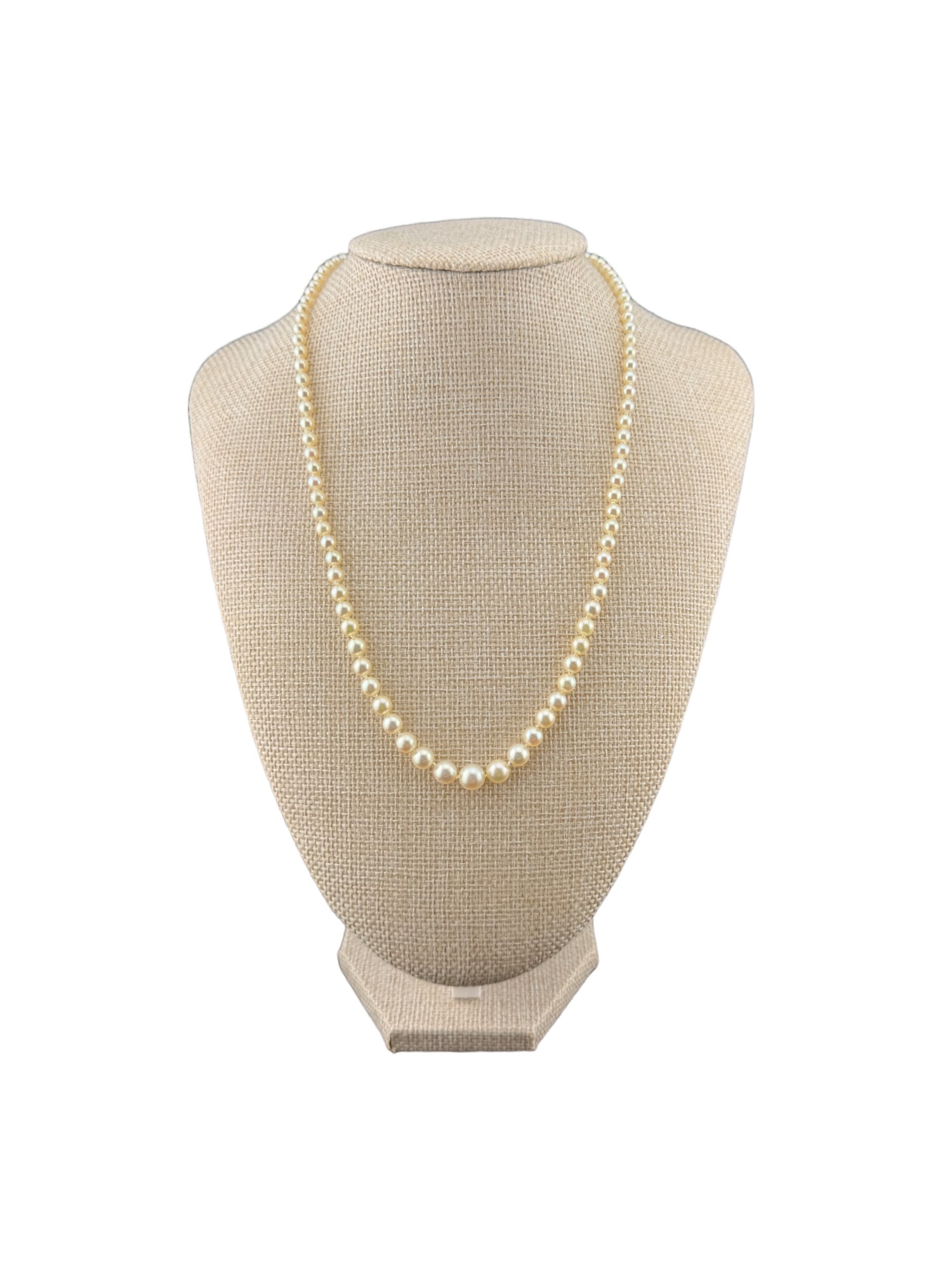 14k Graduated Akoya? Pearl Necklace: PLEASE READ: in house shipping within the US If you win this item, please select self arranged for in house shipping when paying invoice 9" clasped 19" unclasped 12 grams