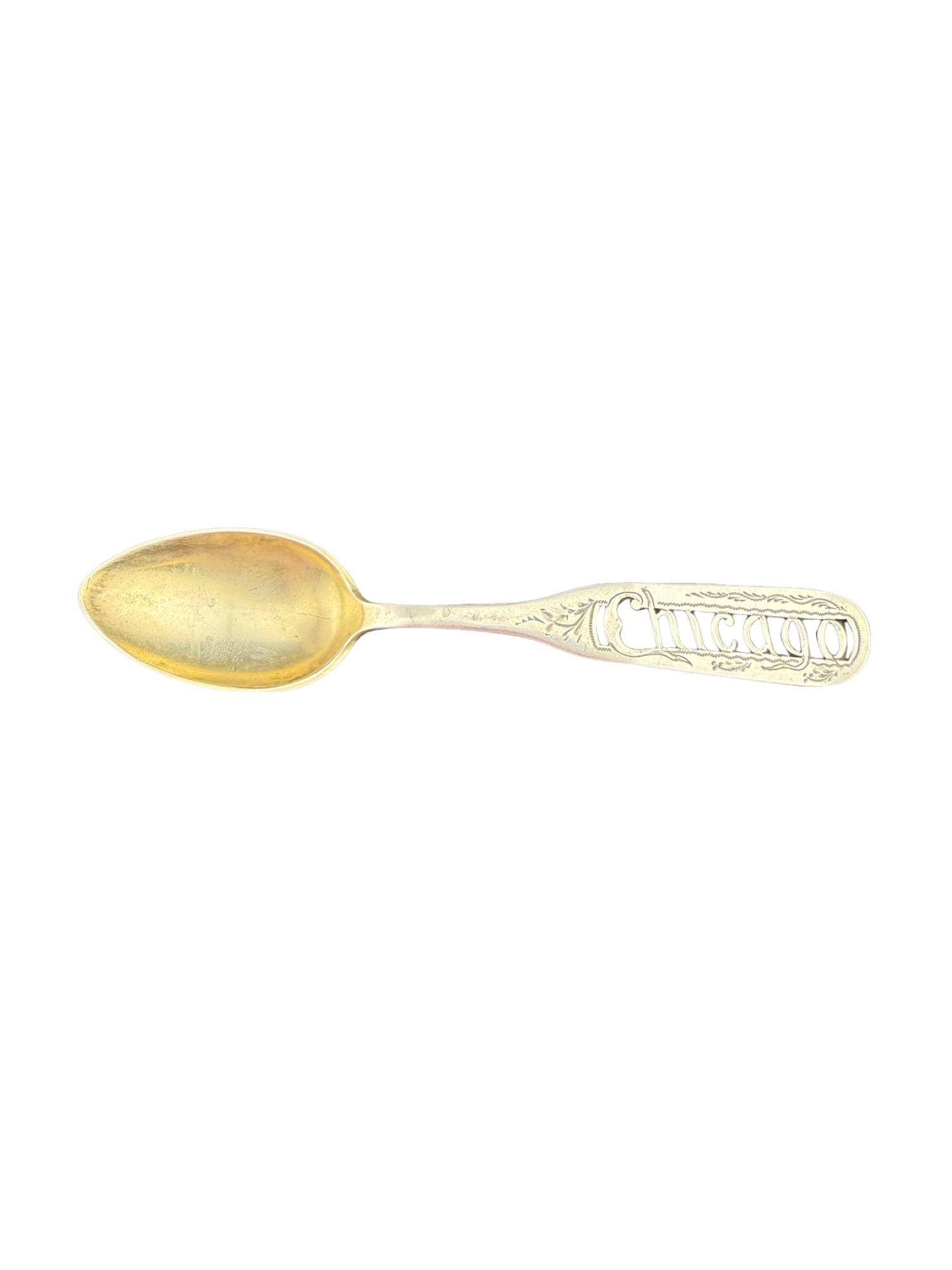Sterling Silver Pierced Chicago Souvenir Spoon: PLEASE READ: in house shipping within the US If you win this item, please select self arranged for in house shipping when paying invoice Sterling Silver Pierced Chicago Souvenir Spoon 10.66 grams 4.5"