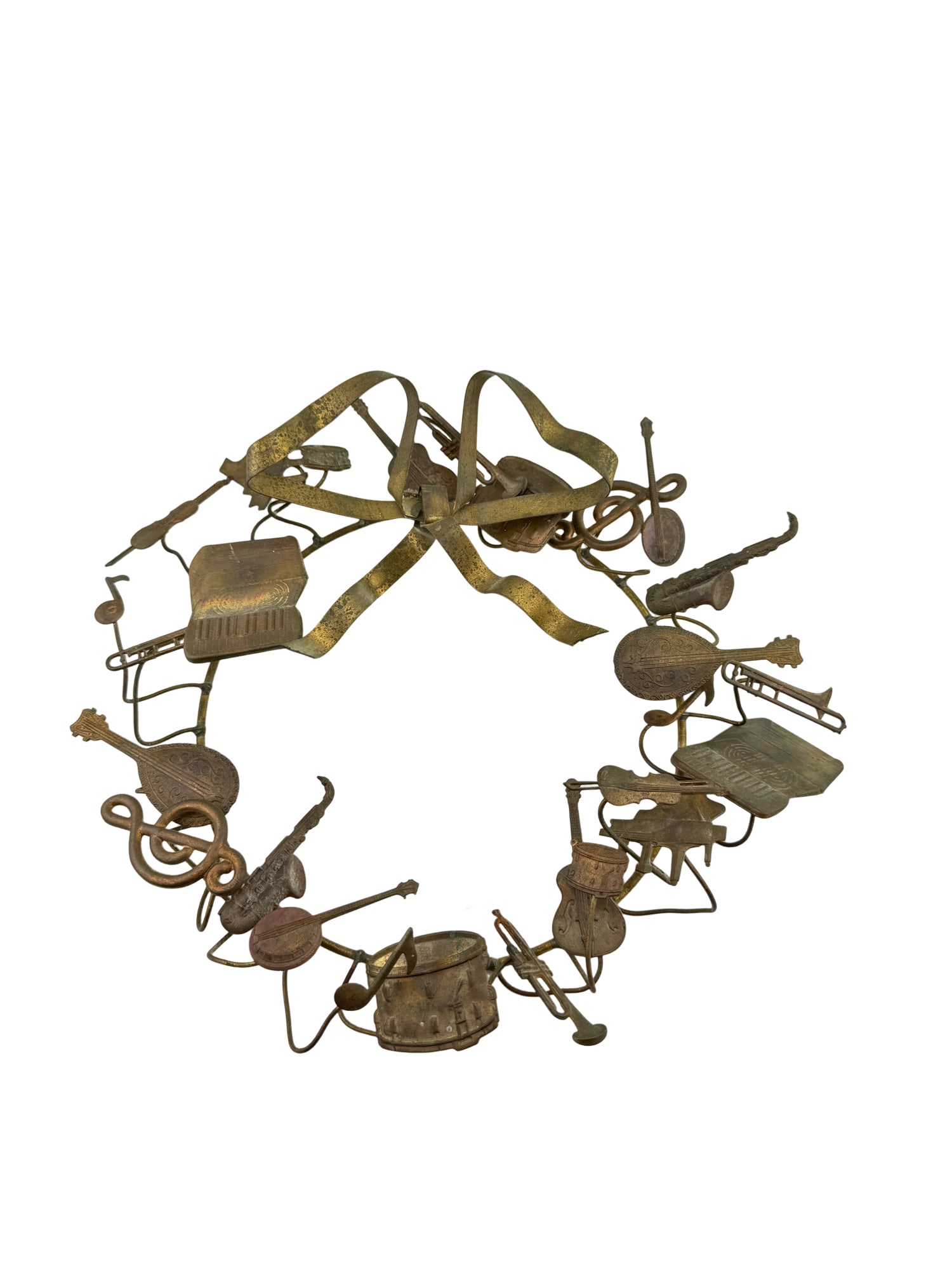 Vintage Dresden Petite Brass Musical Instrument Wreath: PLEASE READ: in house shipping within the US If you win this item, please select self arranged for in house shipping when paying invoice Vintage Dresden Petite Brass Musical Instrument Wreath about 10