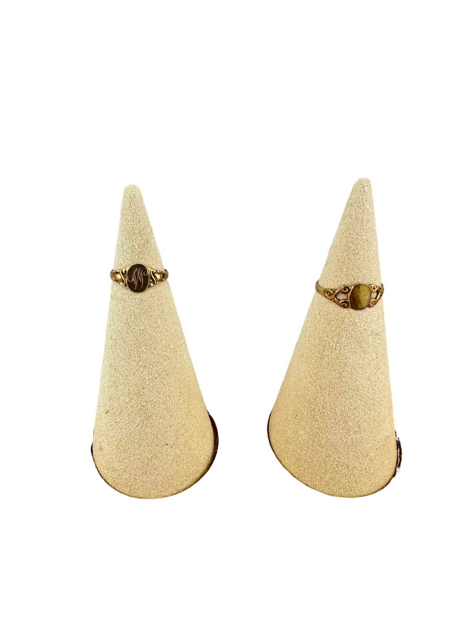 14KT YELLOW GOLD BABIES RING: PLEASE READ: in house shipping within the us If you win this item, please select self arranged for in house shipping when paying invoice Two small baby rings, one monogrammed tested 14k .8g ring size