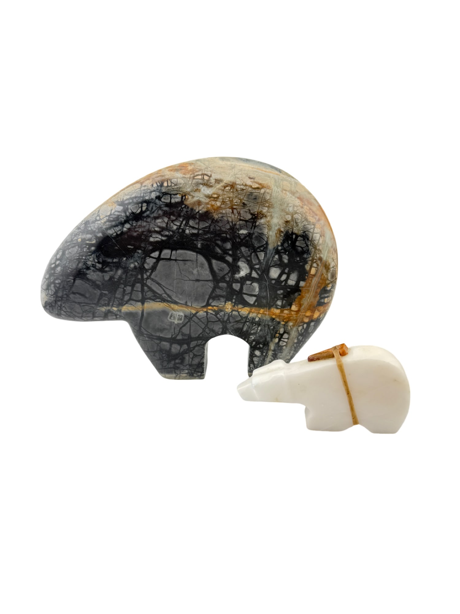 Fetish Carved Stone Bears Set of 2: PLEASE READ: in house shipping within the US If you win this item, please select self arranged for in house shipping when paying invoice Fetish Carved Stone Bears Set of 2 6"W x 4.5"H and 3"W x 1.5"H