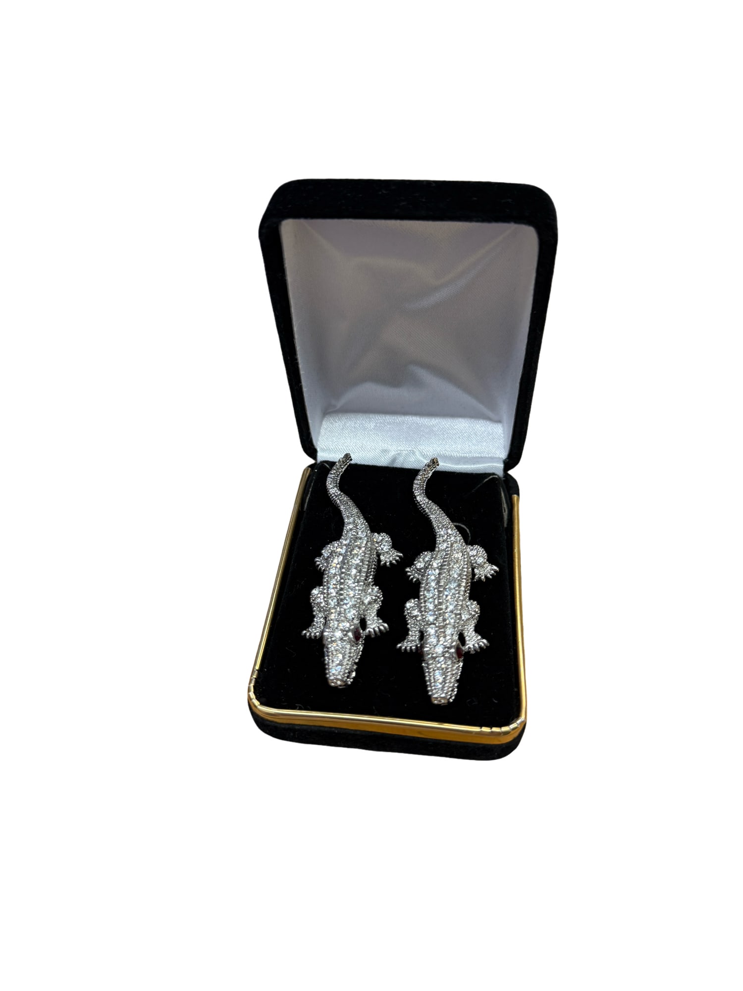 Pair Crystal Crocodile Pins / Brooch - Swarovski ?: PLEASE READ: in house shipping within the US If you win this item, please select self arranged for in house shipping when paying invoice 2.5"L