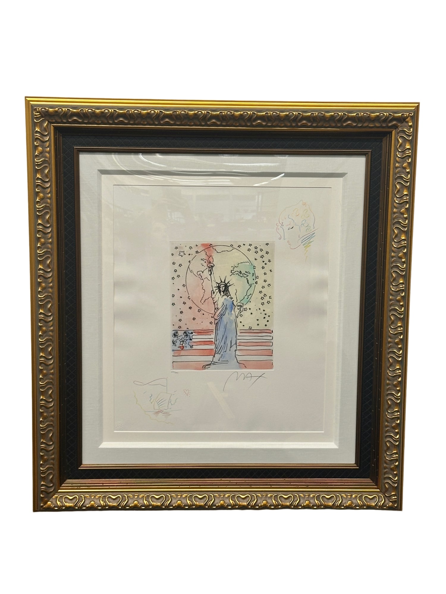 Peter Max b.1937 Peace on Earth Etching SIGNED 254/495: Peter Max b.1937 Peace on Earth Etching SIGNED 254/495Framed:34x32x3 Sight 21 by 18 1/2Condition under frame unknown**OUT OF HOUSE SHIPPING