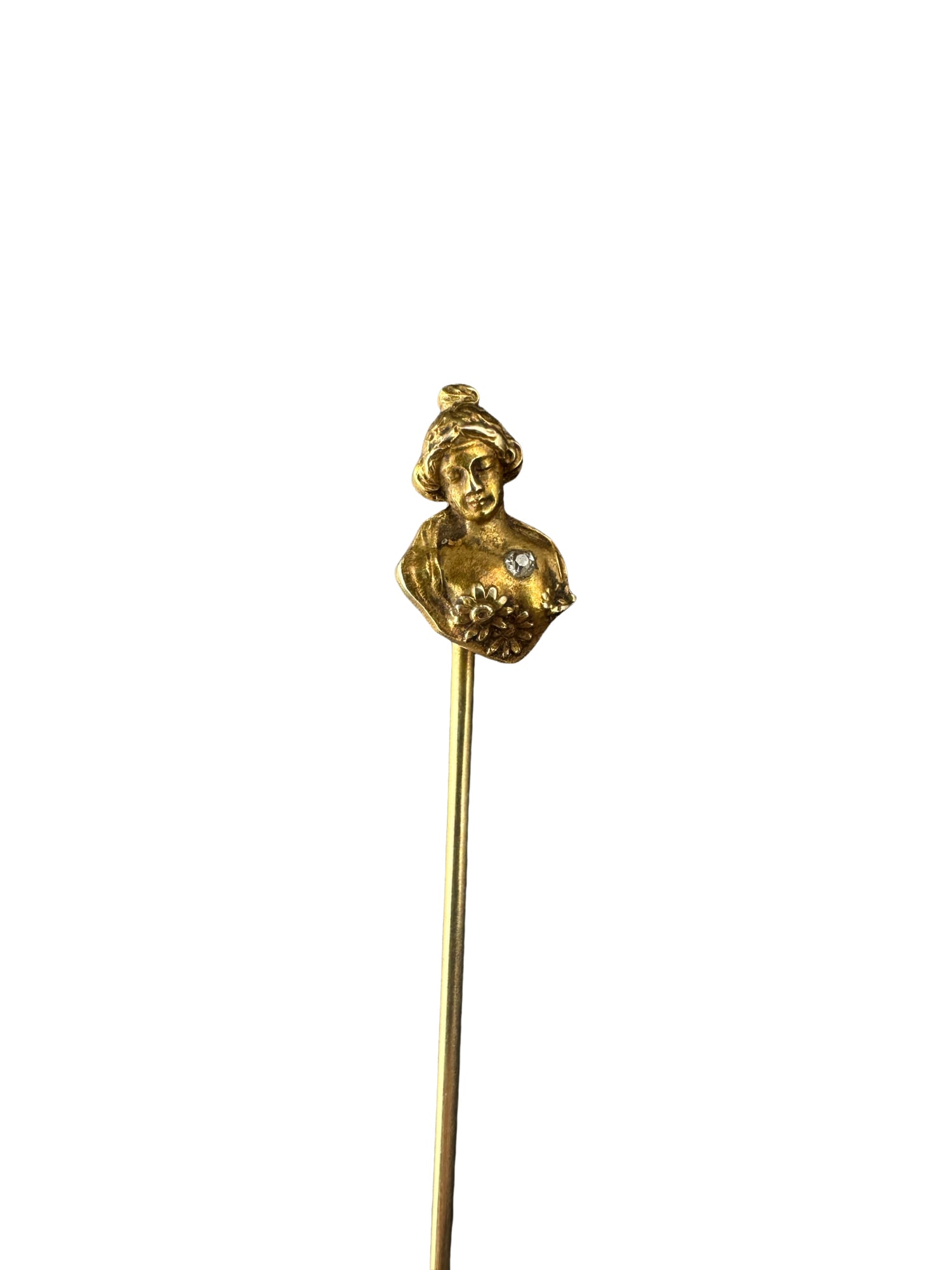 14k Art Nouveau French Gold Diamond "Young Maiden" stick pin (1 of 4)