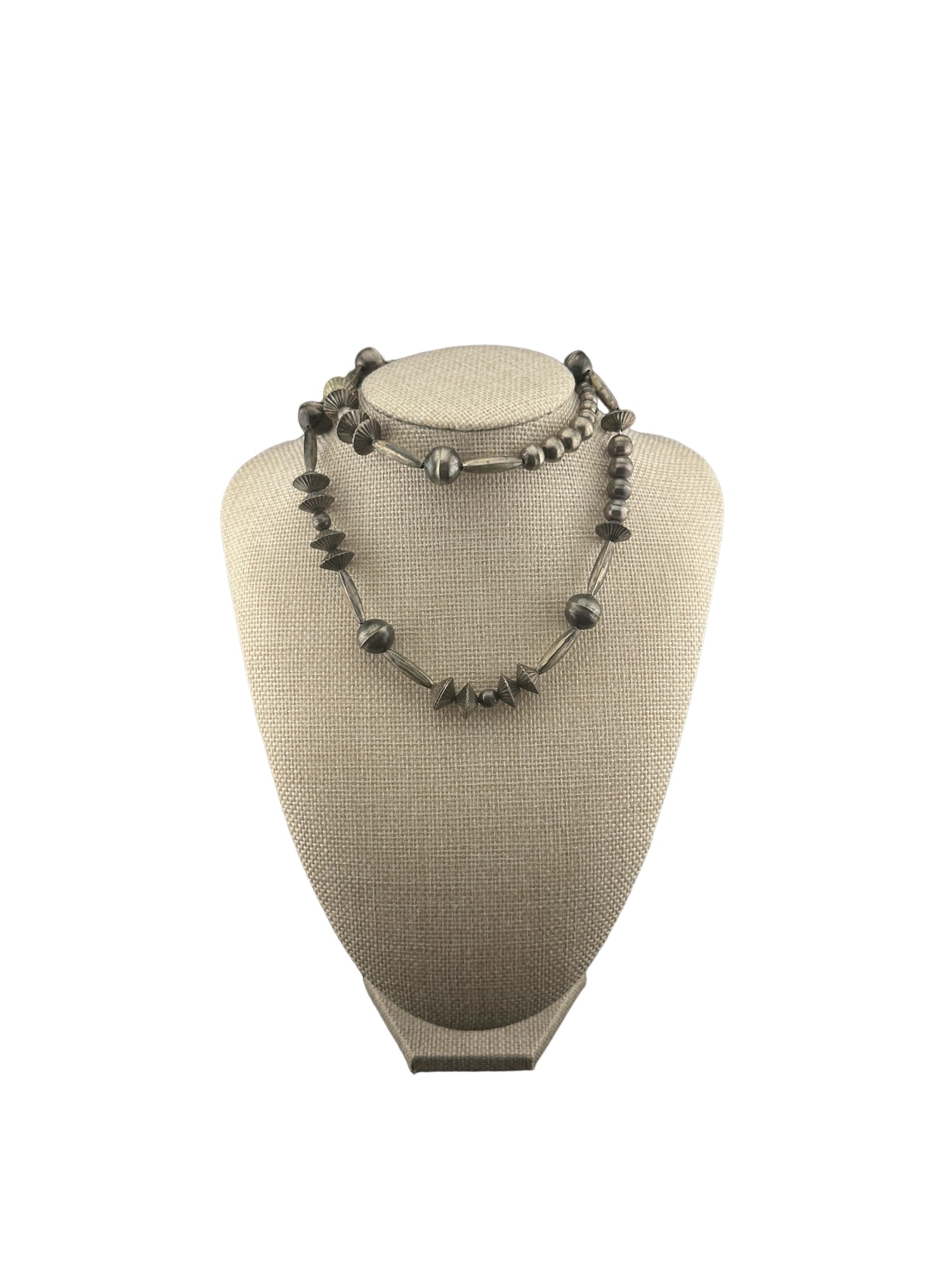 Sterling Silver " Navajo Pearls " Beads Necklace Navajo: PLEASE READ:If you win this item, please select self arranged for in house shipping when paying invoice Sterling Silver " Navajo Pearls " Beads Necklace Navajo 25.5 unclasped 43.85g