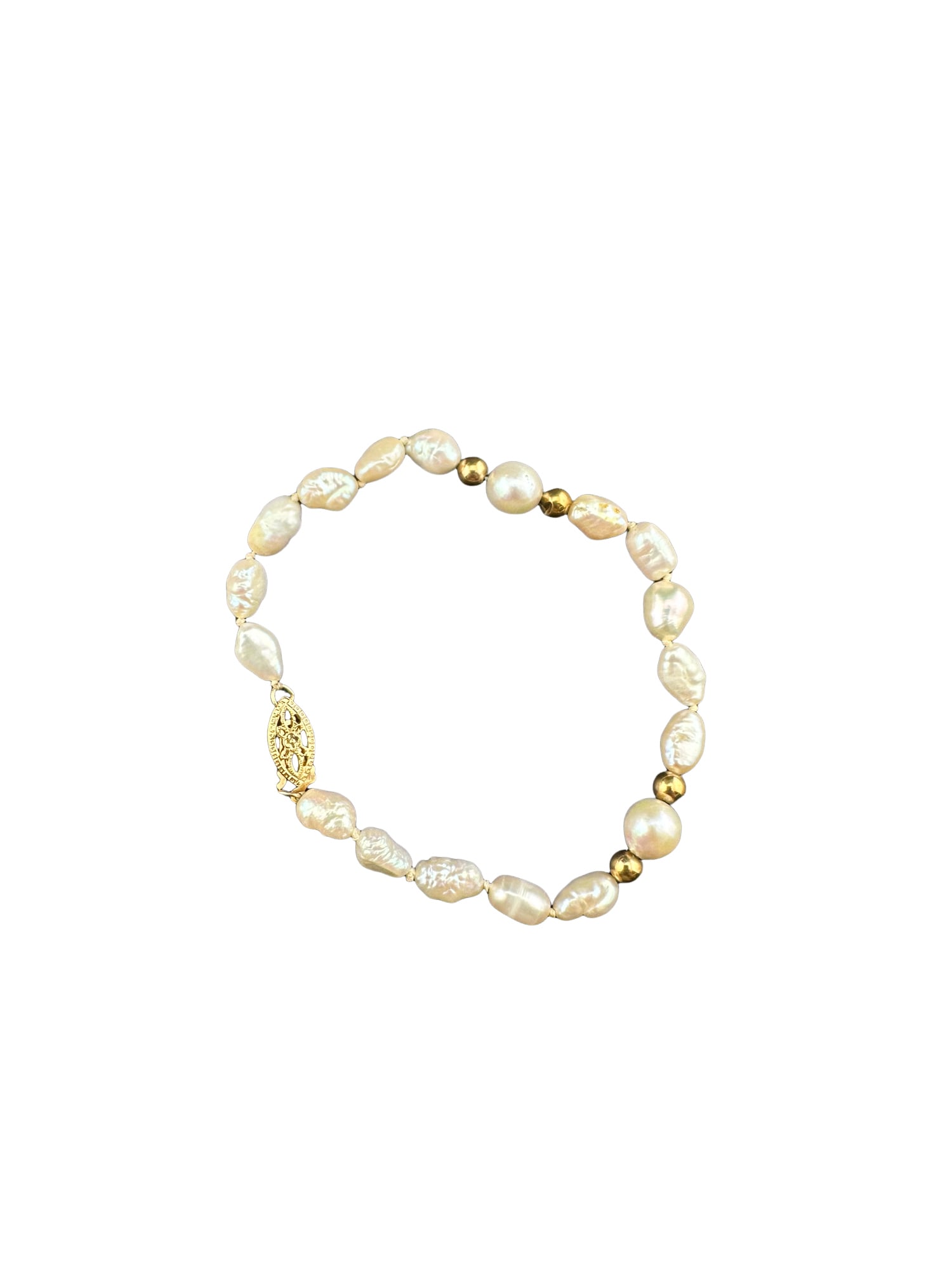 Freshwater Rice Pearl Bracelet 7" Long 14K Yellow Gold (1 of 4)