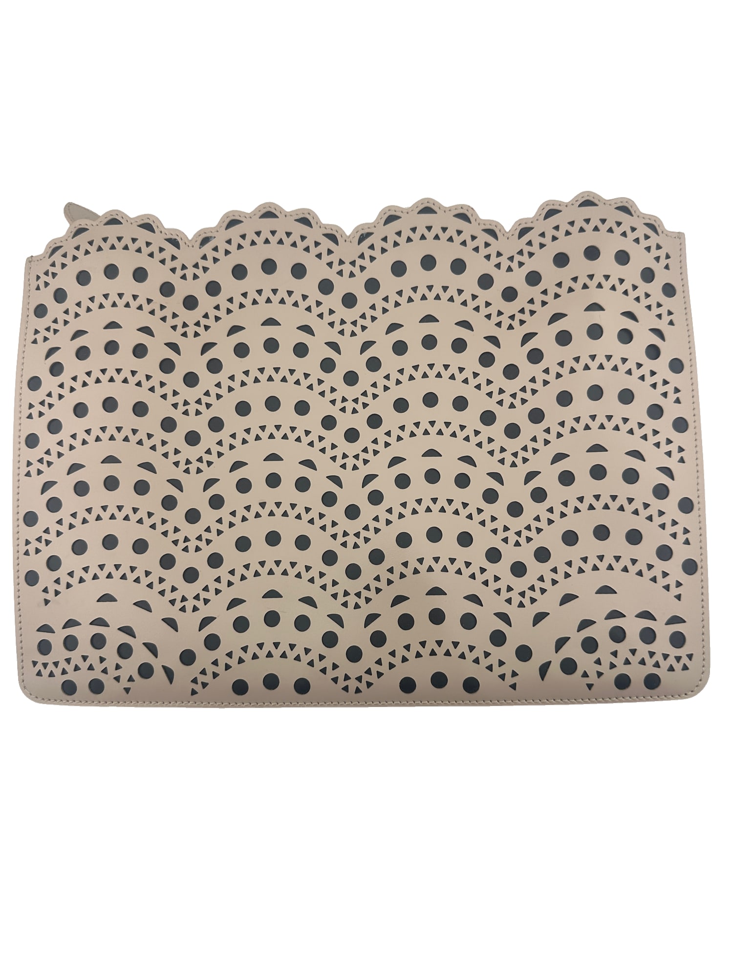 Alaïa laser-cut clutch: in house shipping within the US If you win this item, please select self arranged for in house shipping when paying invoice Alaïa laser-cut clutch 9"hx12"w