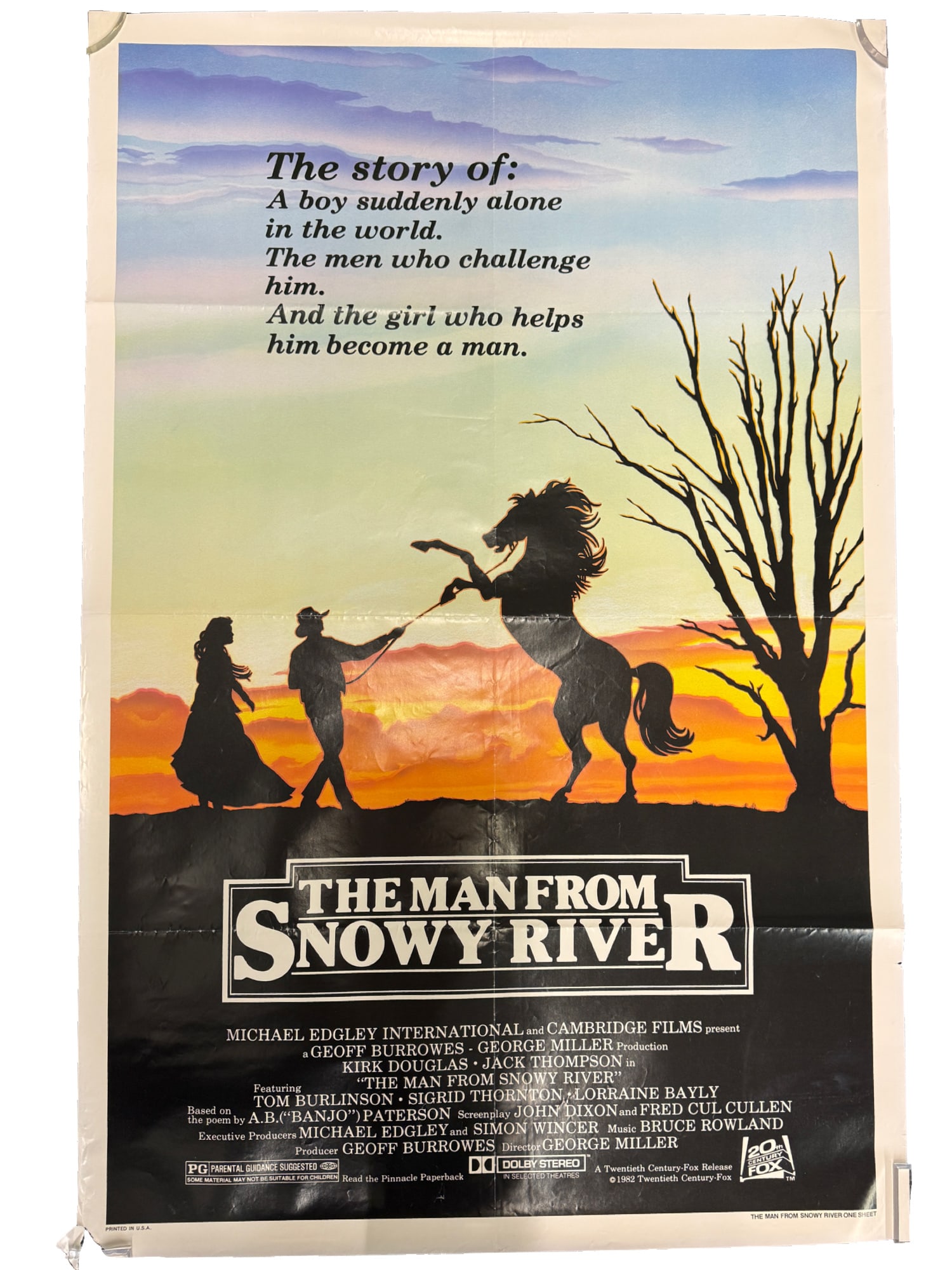"The Man From Snowy River" Starring Tom Burlinson Original 1982 One Sheet Movie Poster: PLEASE READ: in house shipping within the US If you win this item, please select self arranged for in house shipping when paying invoice "The Man From Snowy River" Starring Tom Burlinson Original 1982