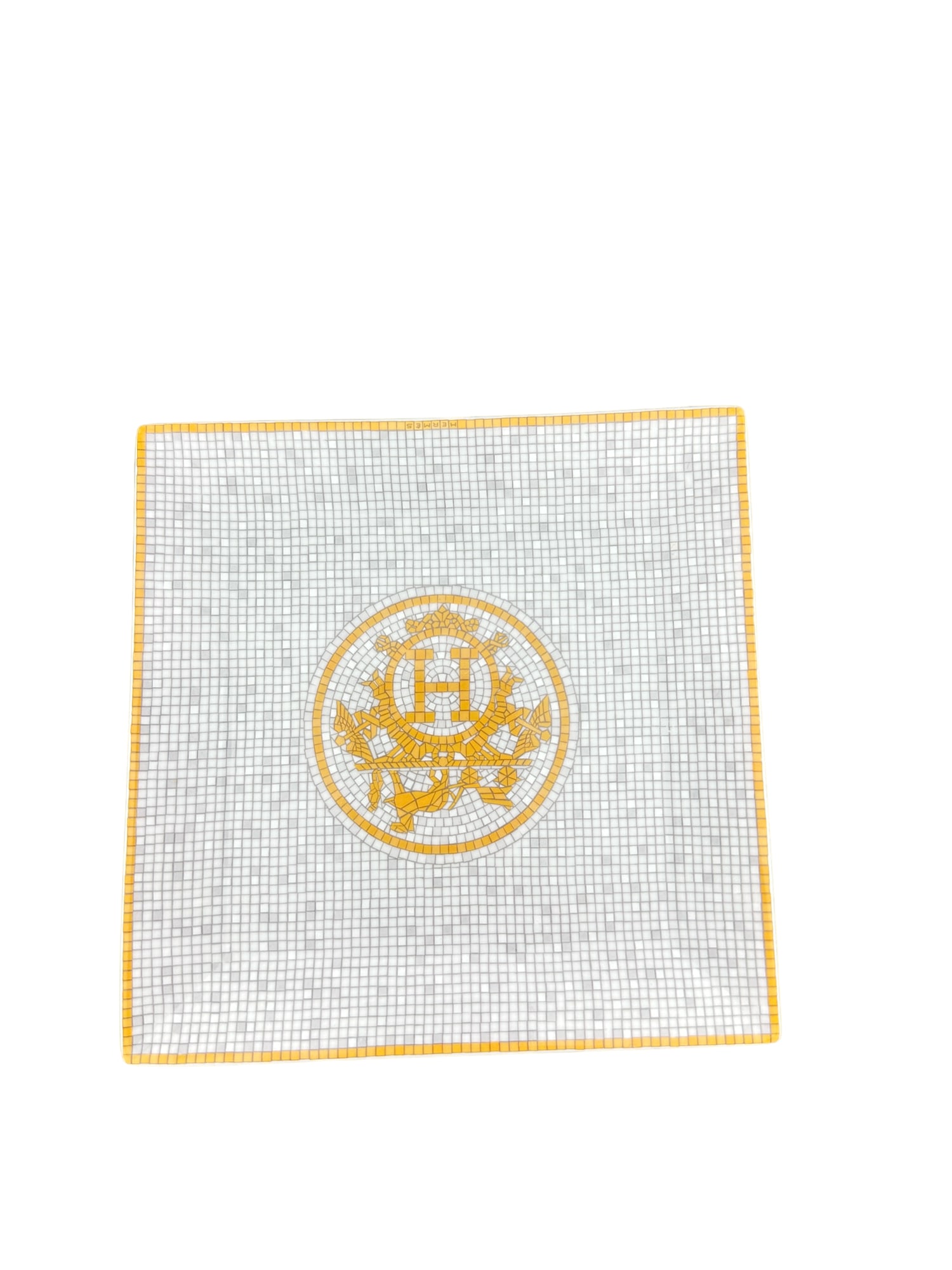 Hermes Paris Mosaique au 24 Gold Square Plate Porcelain Tray: PLEASE READ: in house shipping within the US If you win this item, please select self arranged for in house shipping when paying invoice Hermes Paris Mosaique au 24 Gold Square Plate Porcelain Tray 6"