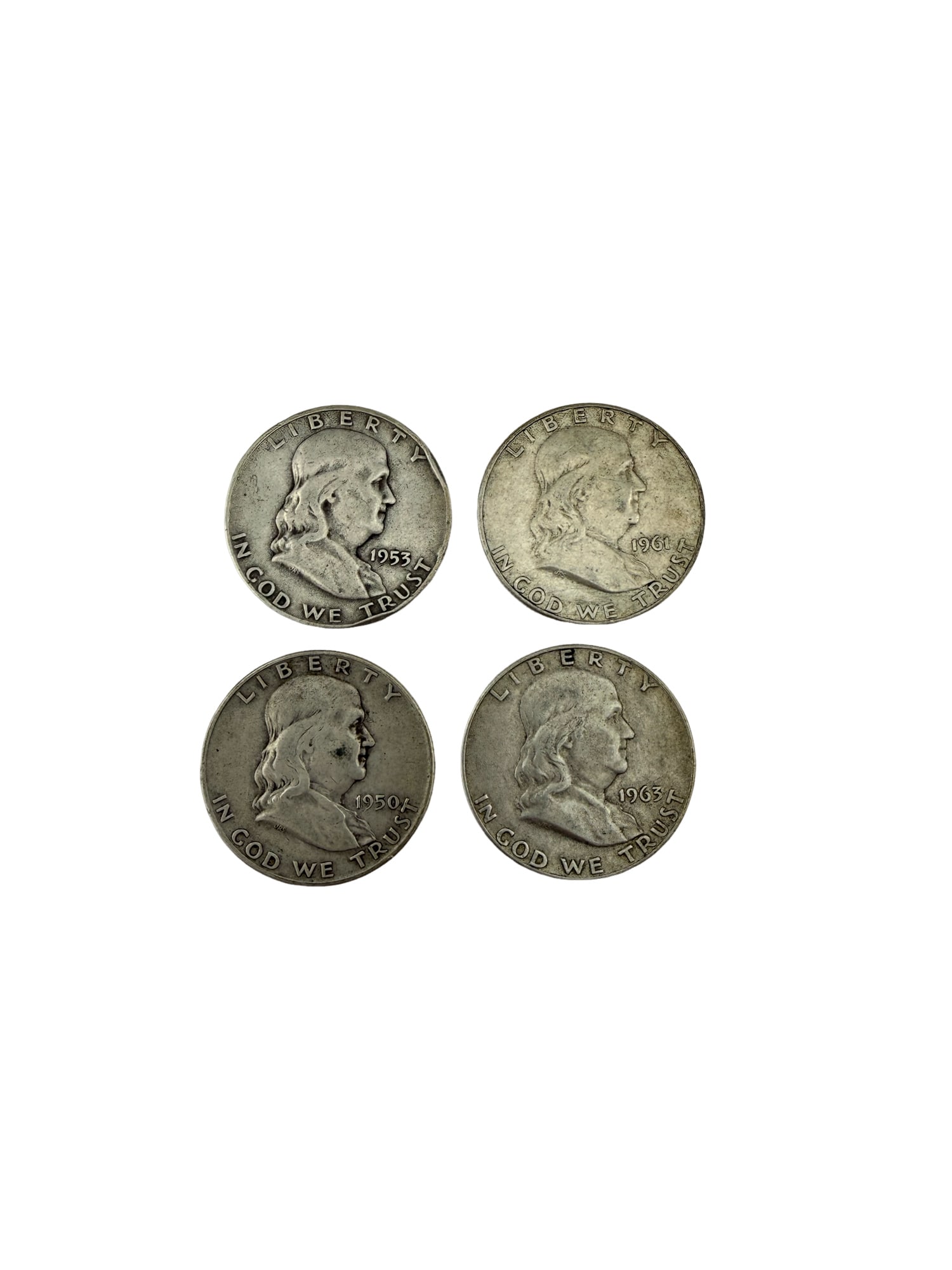 Lot of 4 Sterling Benjamin Franklin Silver Half Dollars (1 of 4)