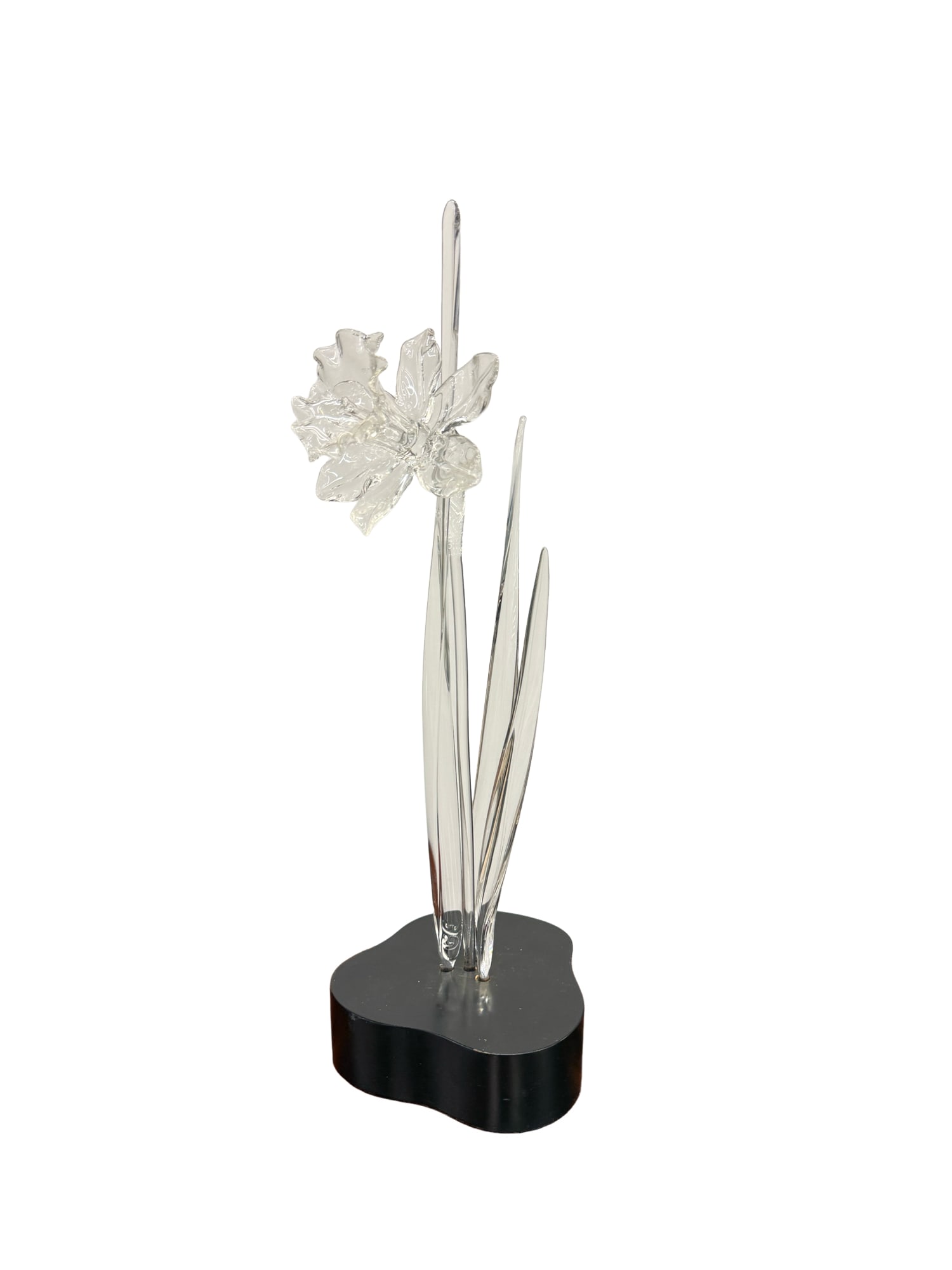 Hans Godo Frabel Glass Daffodil Sculpture on Stand: PLEASE READ:OUT OF HOUSE Hans Godo Frabel Glass Daffodil Sculpture on Stand 15"H on stand Glass pieces are able to detach from stand. This includes 4 individual pieces of glass.
