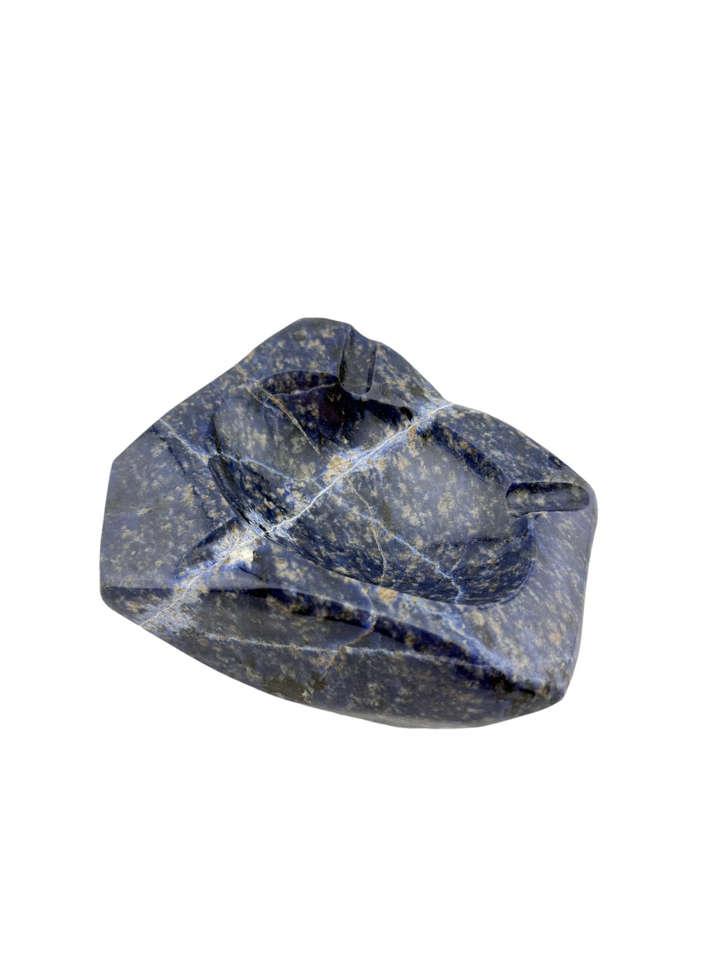 Sodalite Carved Ashtray: PLEASE READ: in house shipping within the US If you win this item, please select self arranged for in house shipping when paying invoice Sodalite Carved Ashtray 6" x 5" x 2"H