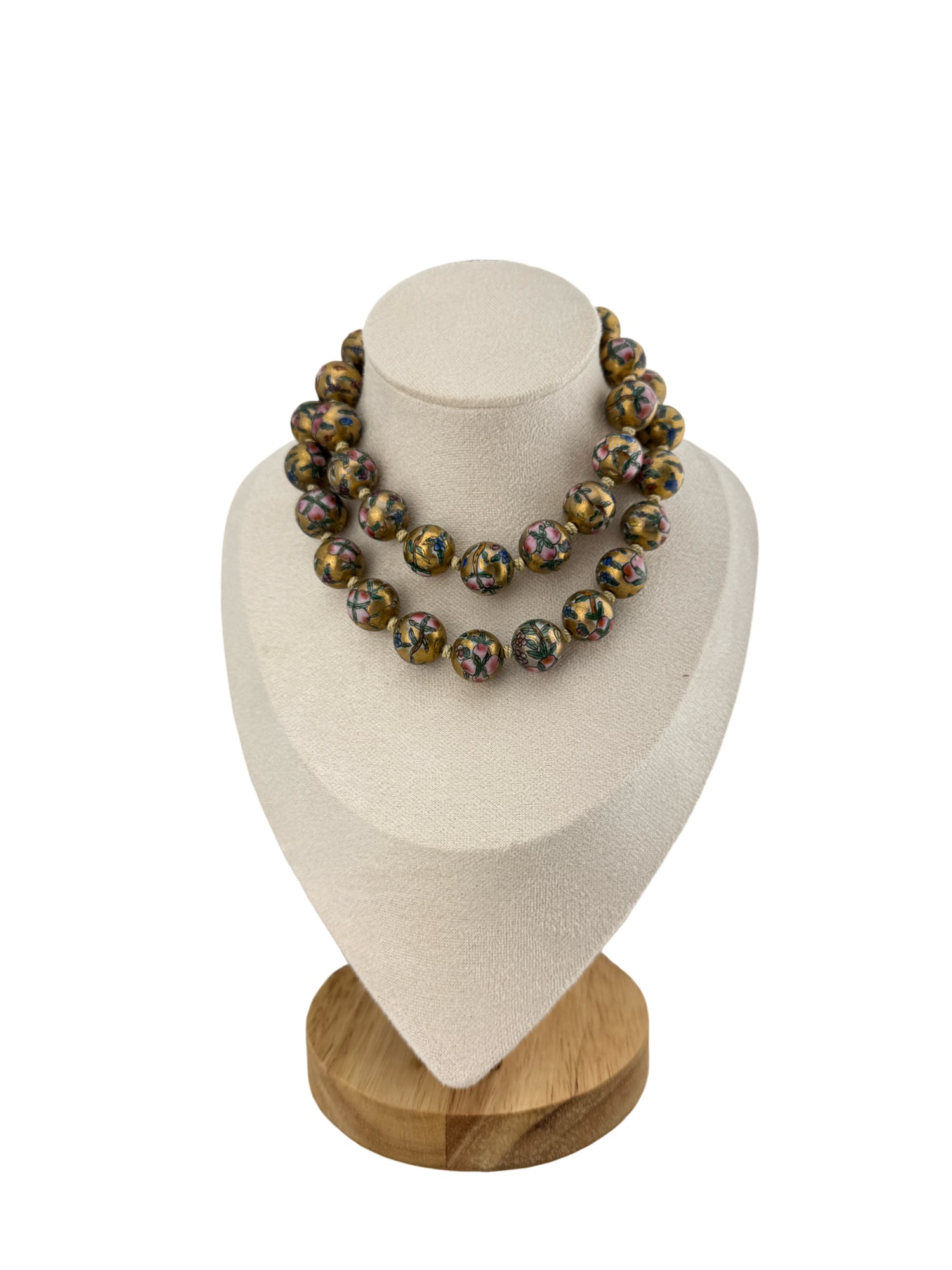 Hand Painted Floral Asian Beaded Necklace: PLEASE READ: in house shipping within the US If you win this item, please select self arranged for in house shipping when paying invoice Hand Painted Floral Asian Beaded Necklace12.5"L clasped 26"L