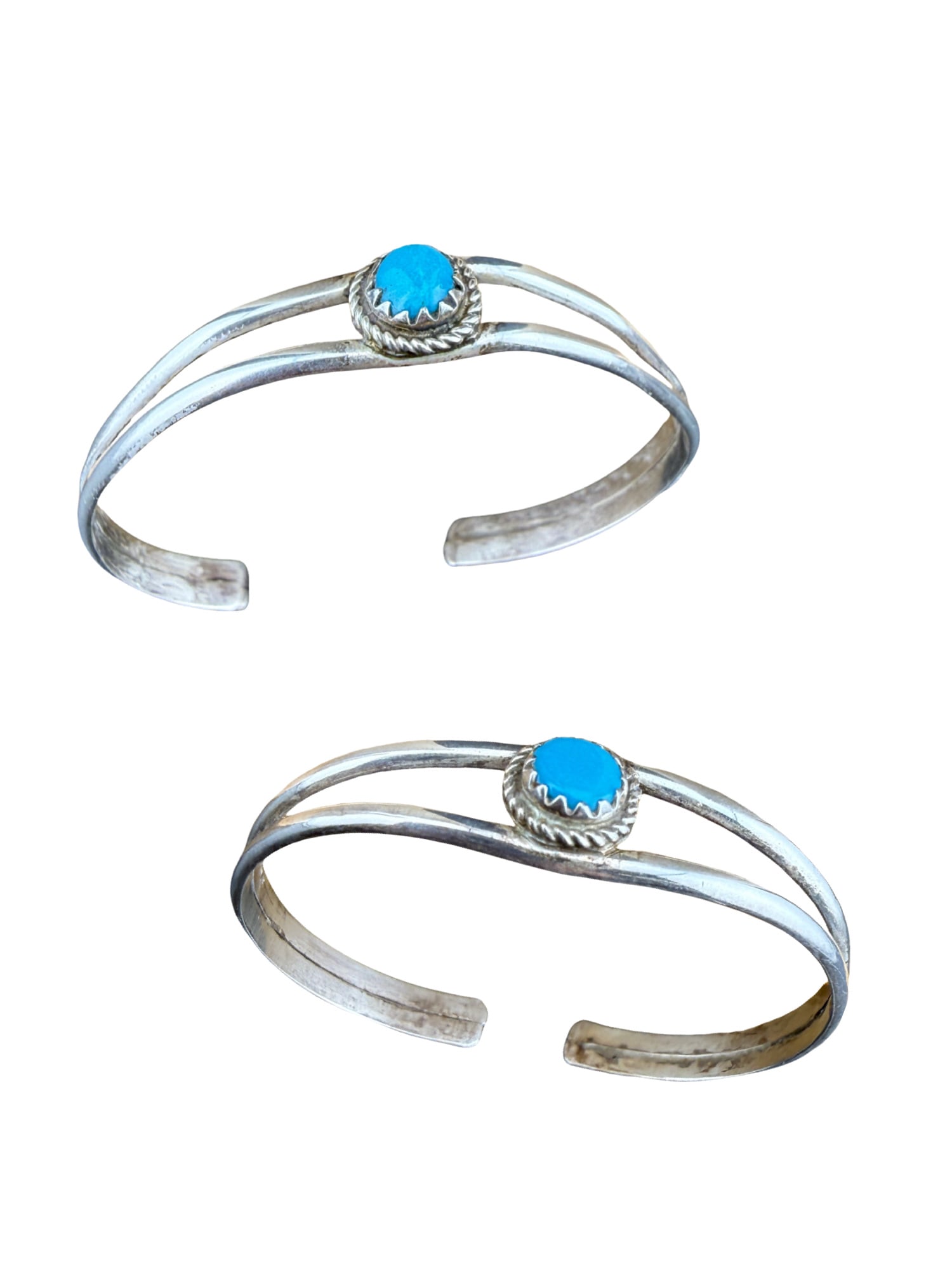 Sterling Silver and Turquoise Baby Bracelets: PLEASE READ: in house shipping within the US If you win this item, please select self arranged for in house shipping when paying invoice Sterling Silver and Turquoise Baby Bracelets 8 grams