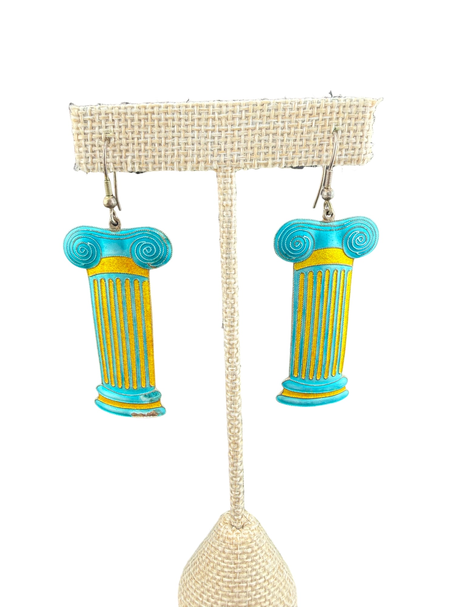 Sterling Silver and Enamel Greek Ionic Column Earrings: PLEASE READ: in house shipping within the US If you win this item, please select self arranged for in house shipping when paying invoice Sterling Silver and Enamel Greek Ionic Column Earrings 11.5