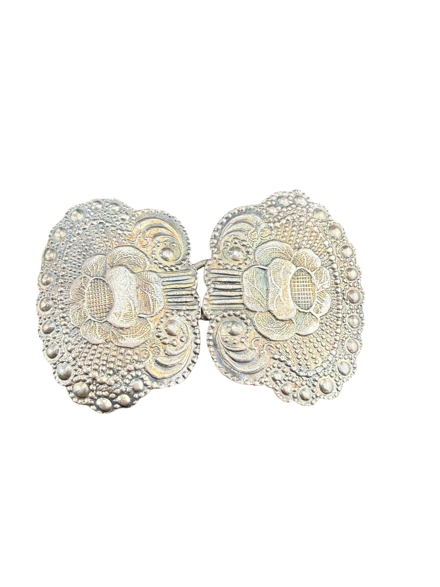 Antique Sterling Silver Apron/Belt Buckle: PLEASE READ: in house shipping within the US If you win this item, please select self arranged for in house shipping when paying invoice Antique Sterling Silver Apron/Belt Buckle 2" total inches