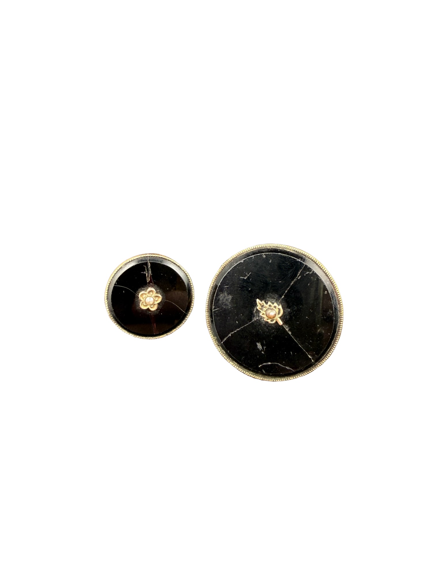 14k Gold Plated Black Onyx Mourning Brooches: PLEASE READ: in house shipping within the US If you win this item, please select self arranged for in house shipping when paying invoice 14k Gold Plated Black Onyx Mourning Brooches 1" and 1.5" 