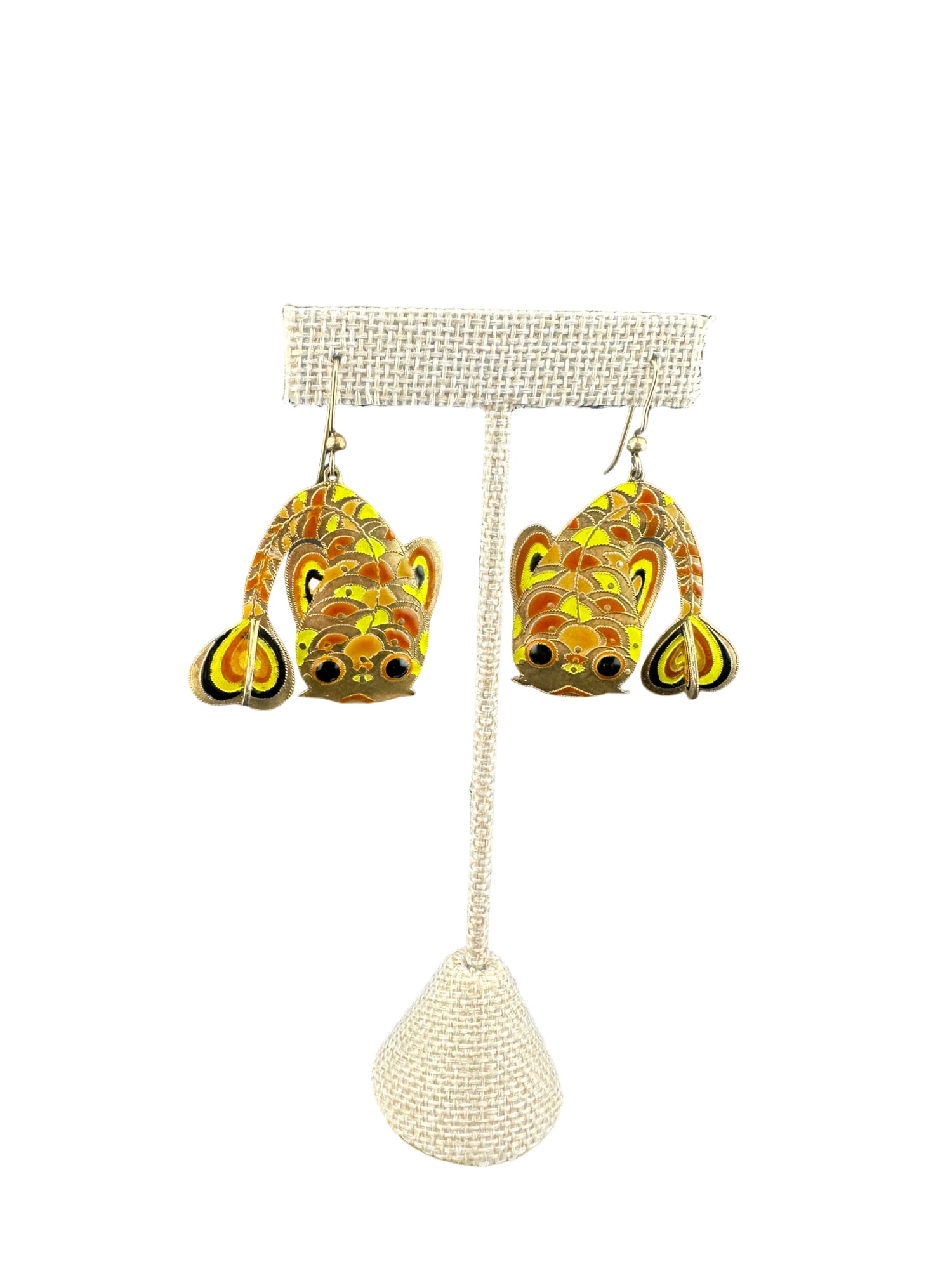 vintage enamel and sterling fish earrings: PLEASE READ: in house shipping within the US If you win this item, please select self arranged for in house shipping when paying invoice vintage enamel and sterling earrings 17g 1.75"l