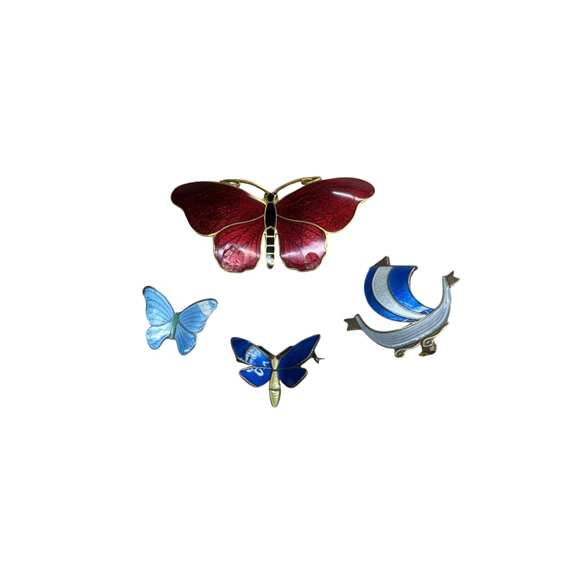 Lot of Norway Aksel Holmsen and Sporrong and Co - Enamel and Sterling Silver Brooch: PLEASE READ: in house shipping within the US If you win this item, please select self arranged for in house shipping when paying invoice three Askel Holmsen sterl: 11.4 grams red enamel is not