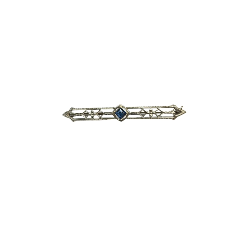 10K White Gold Filigree Bar Pin Brooch: PLEASE READ: in house shipping within the US If you win this item, please select self arranged for in house shipping when paying invoice 2.25" 2.6 grams