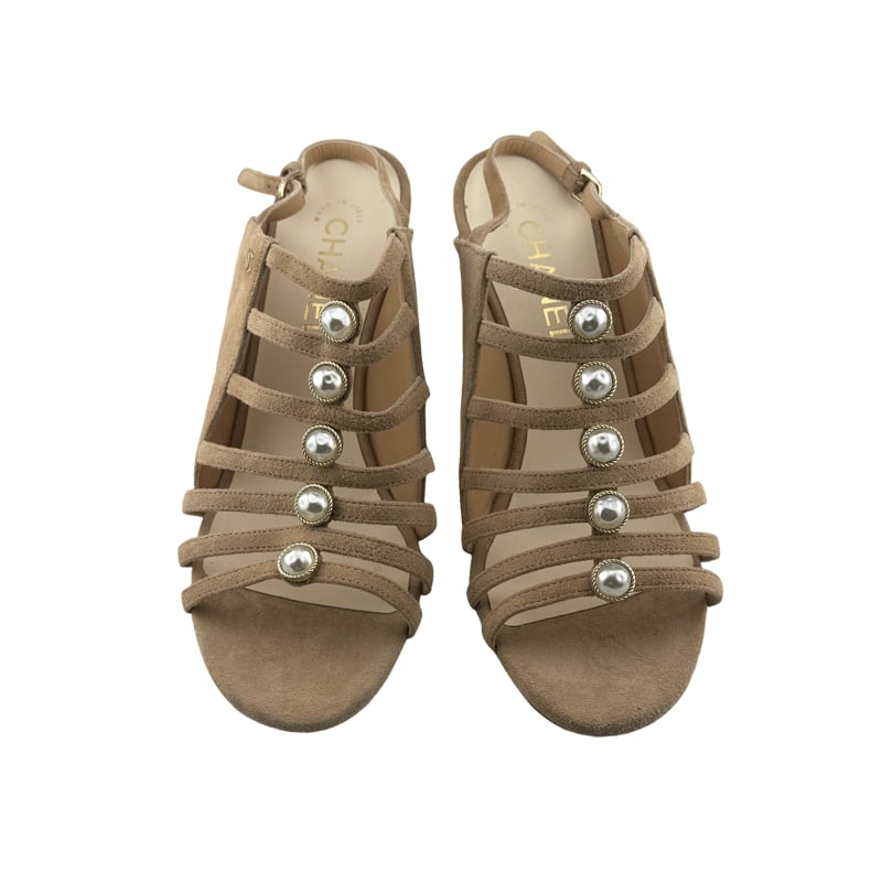 Chanel Suede Pearl Heel Sandal - size 38 (1 of 4)