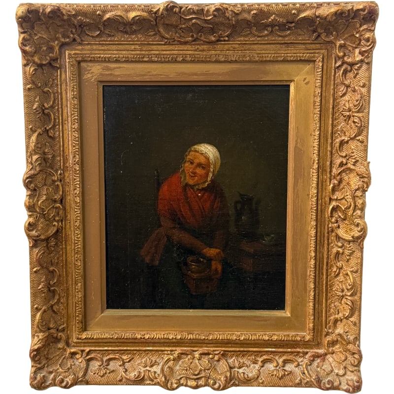 Antique Charles Venneman Original Oil On Board - Belgian (1802-1875): **OUT OF HOUSE SHIPPING sight: 8.5" x 7" frame: 14.25" x 12.5" x 2"
