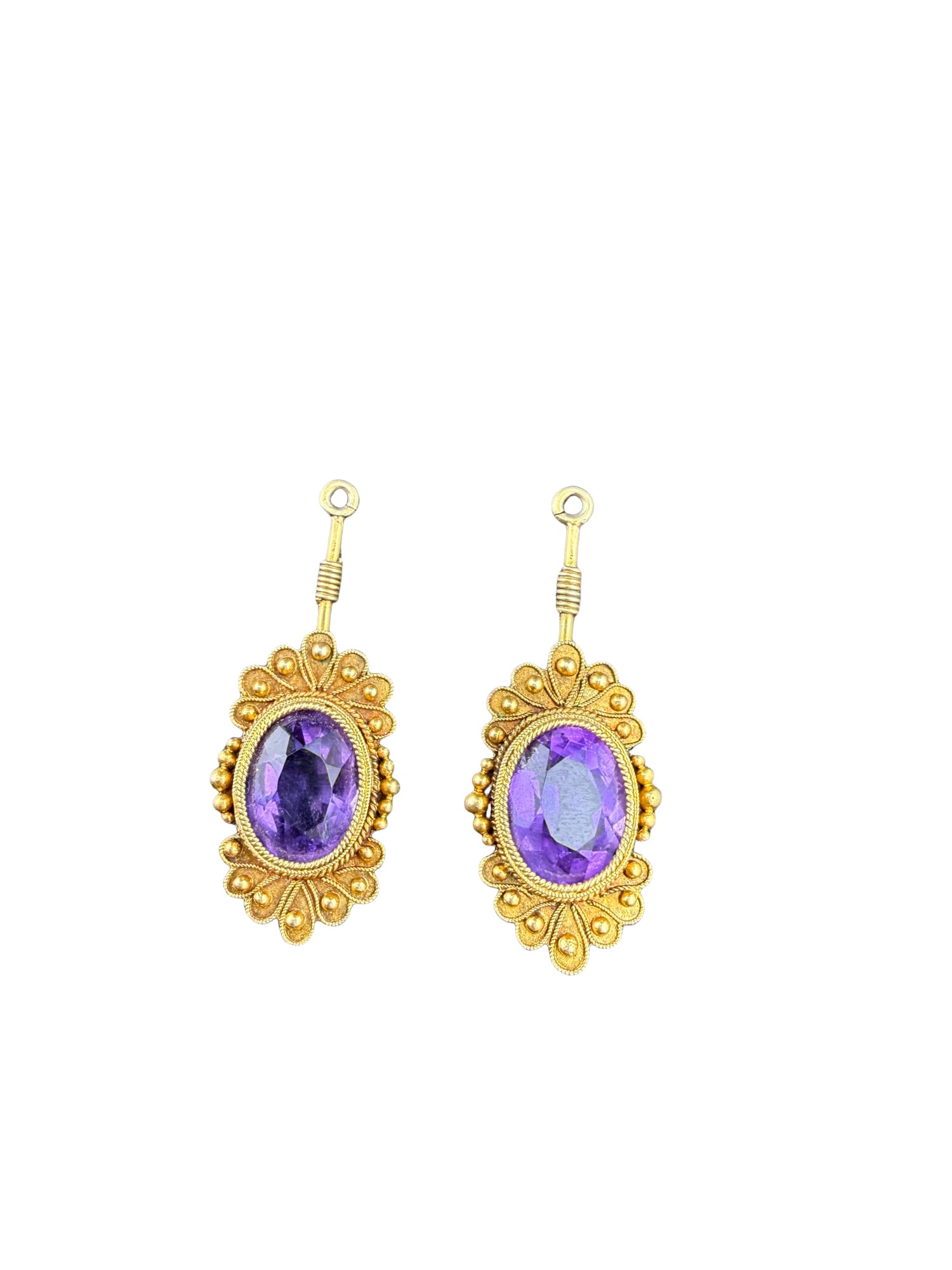 14k Gold and Amethyst Earring Enhancers: PLEASE READ: in house shipping within the US If you win this item, please select self arranged for in house shipping when paying invoice 14k Gold and Amethyst Earring Enhancers 1.25"L 3.9 total